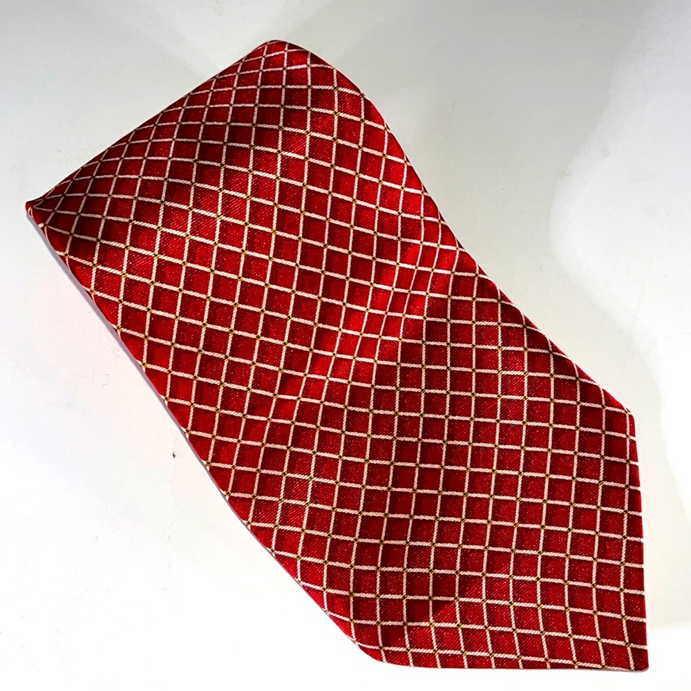 SANTORI Mens Formal Red Geometric Pattern 56" Neck Tie